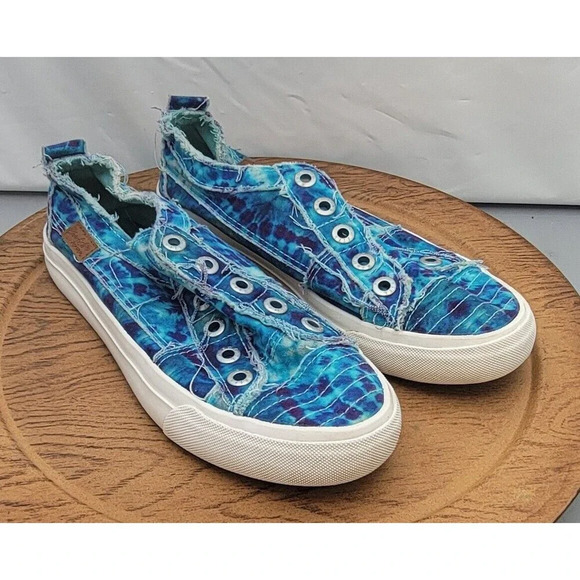 Blowfish Malibu Play Turquoise Tie Dye Denim Slip-On Shoes Women's 6.5 ZS-0061 - Picture 2 of 13